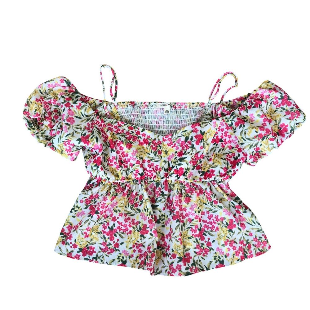 Moa Moa Ditsy Floral Boho Cottagecore Cropped‎ Balloon Sleeve Cowgirl Top XL